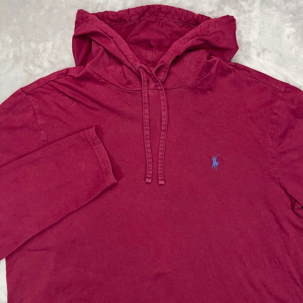 POLO RALPH LAUREN Jersey Hooded T-Shirt Mens Large Burgundy Long Sleeve Pony Tee